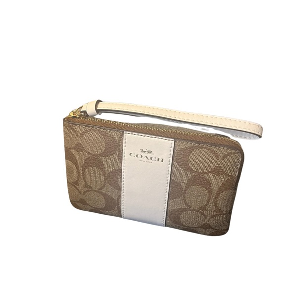 Coach Signature NWOT Khaki Chalk Corner Zip Wallet - Picture 3 of 6